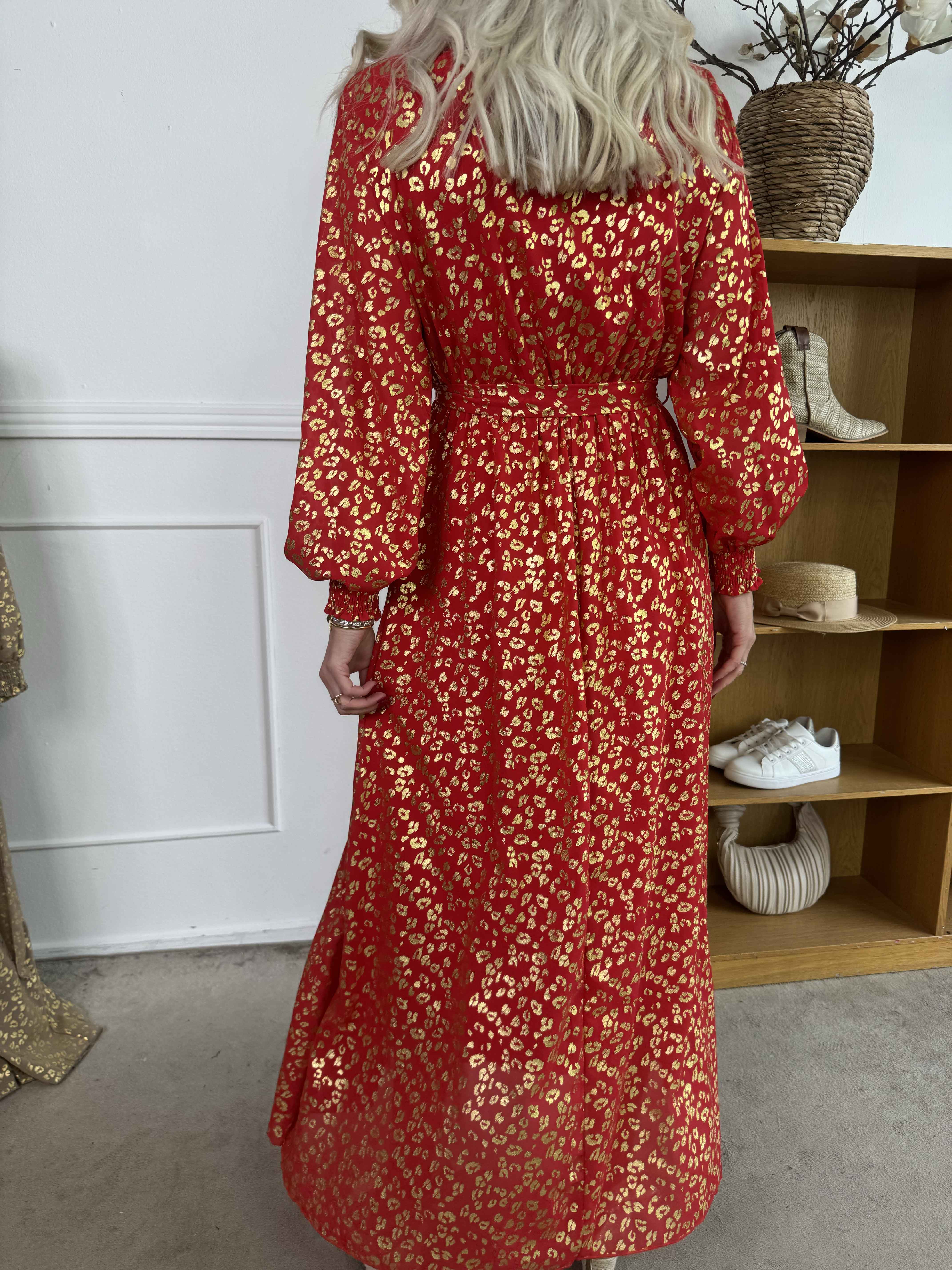 Tamas - Lang kjole med guld leopardprint